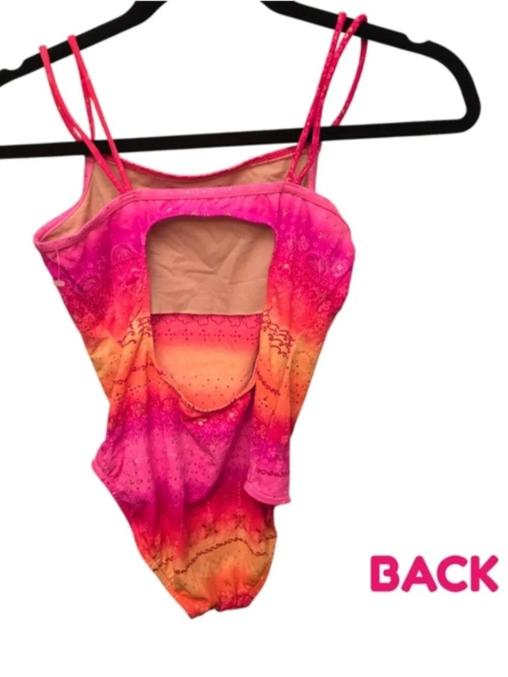🧡 Bright Pink & Orange Shimmery One Piece Girls Swimsuit by Backflips (NWOT)
